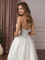 White Ball-Gown Strapless Sleeveless Lace Wedding Dress