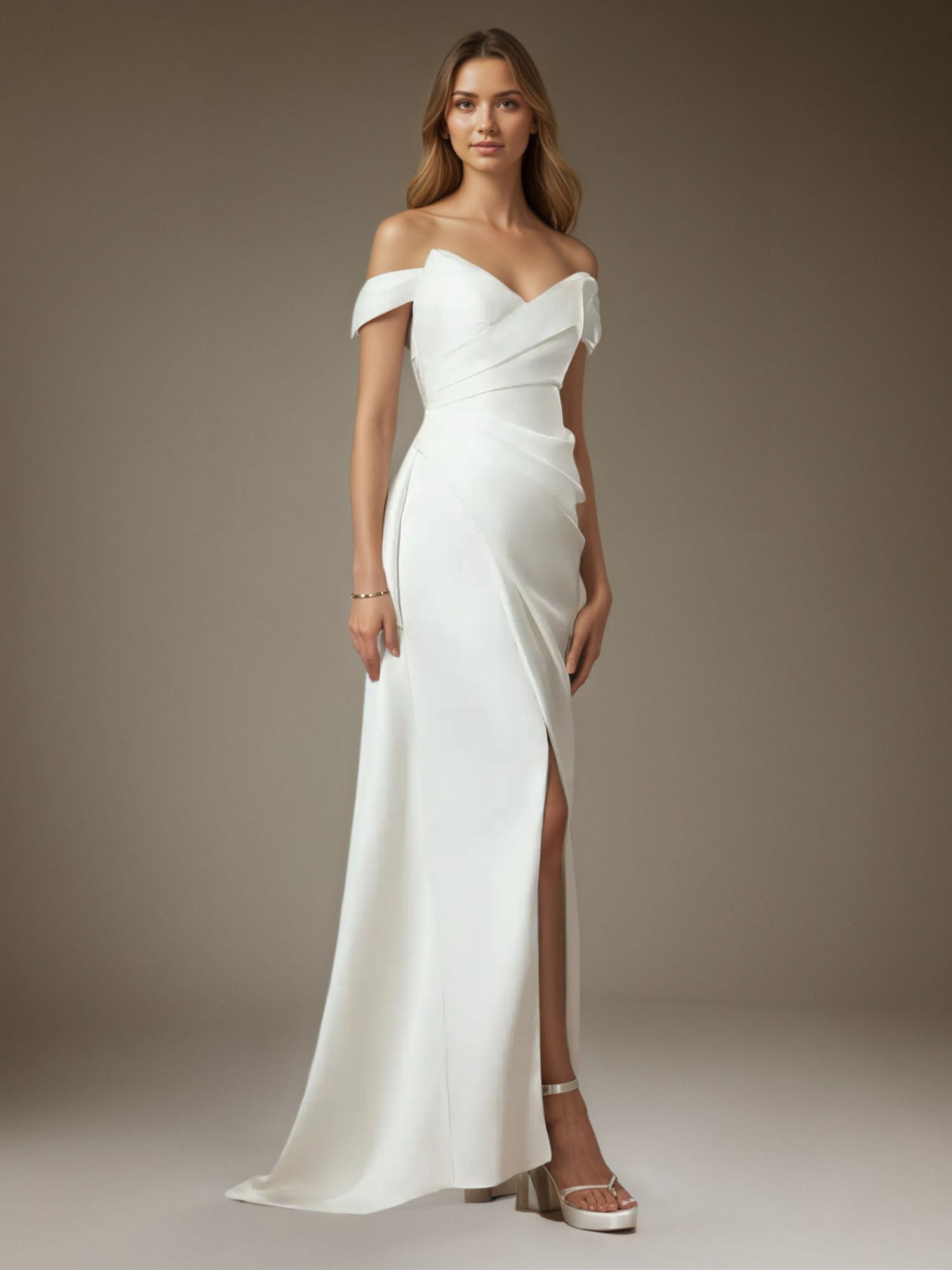 White Mermaid Strapless Double Faced Satin Wedding Dress