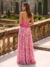 Halter Sweetheart Floral Chiffon A-Line Corset Gown Prom Dress