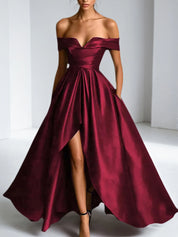 Formal Dress A Line Satin Off The Shoulder Slit Maxi Dress