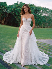 Strapless Sweetheart Lace Detachable Overskirt Ivory Wedding Dress