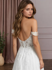 White A-Line Sequins Tulle Wedding Dress
