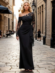 Sheath One Shoulder Long Mother of the Bride Dress with Lace Appliques
