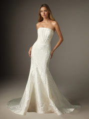 White Mermaid Strapless Floral Jacquard Wedding Dress