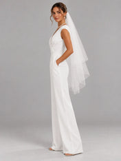 V-Neck Crossover Wide-Leg Bridal Jumpsuit