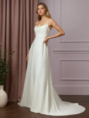White A-Line Beaded Crepe Back Satin Wedding Dress