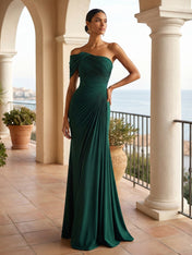 One Shoulder Pleat Mermaid Chiffon Evening Dresses for Women