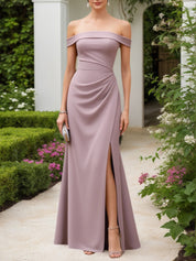 Formal Wedding Guest Dress Purple Off Shoulder Maxi Dress