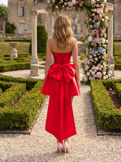 Architectural Blush Pink Strapless High-Low Satin Homecoming Mini Dress