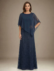 Sheath/Column Scoop Floor-Length Chiffon Lace Mother of the Bride Dress With Sequins Beading