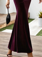 Cocktail Party Velvet Dress Dark Purple Strapless Mermaid Maxi Dress