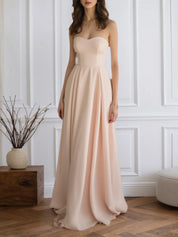 Chiffon Pink Strapless Pleated Maxi Formal Dress