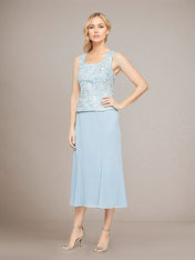 Sheath/Column Chiffon Square Neck Sleeveless Tea Length Mother of the Bride Dress