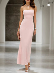 Formal Wedding Guest Dress Pink Strapless Sleeveless Maxi Dress