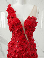 One-Shoulder Sheer Lace Applique Mini Homecoming Dress with Side Slit