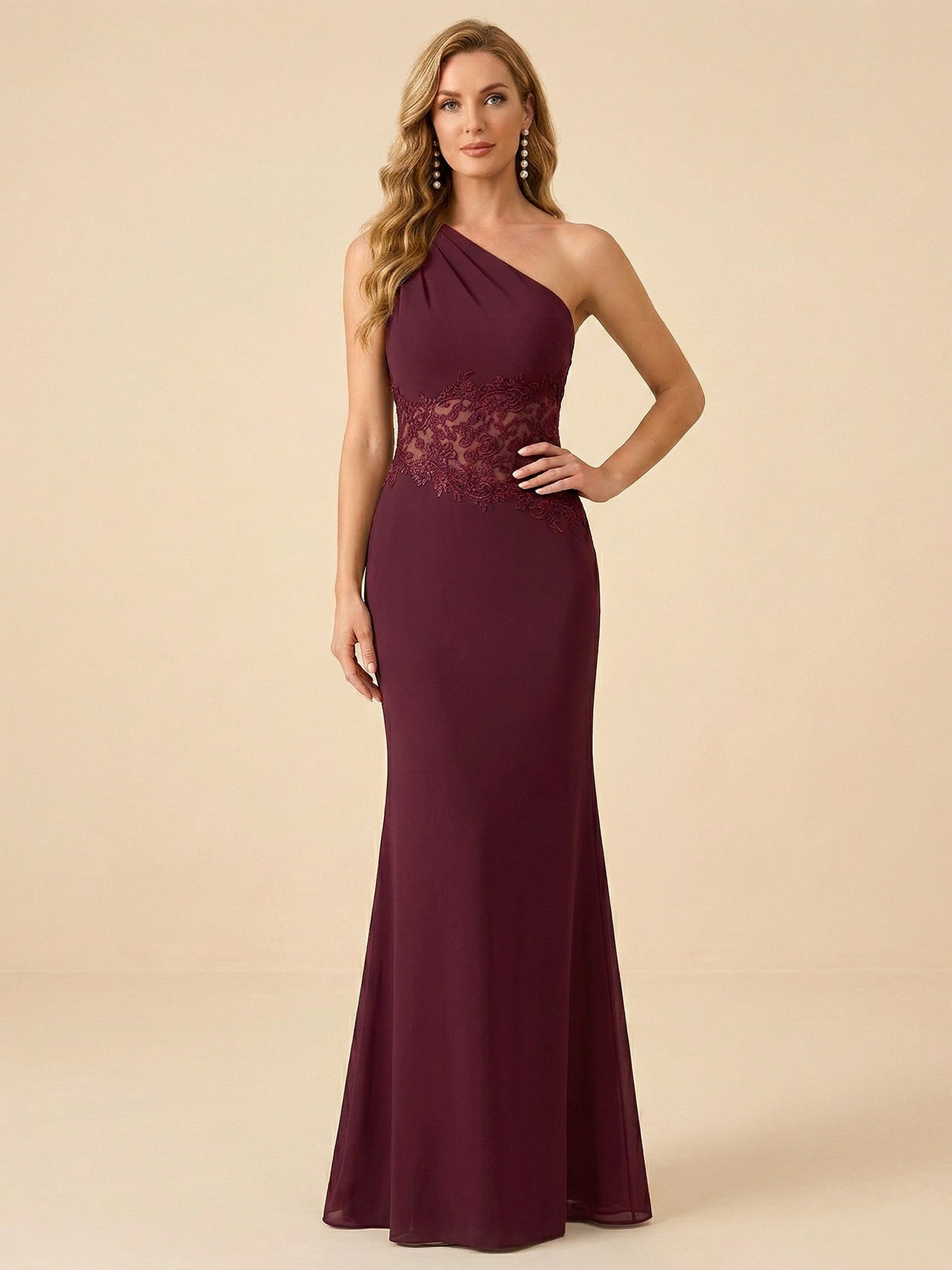 One-Shoulder Lace Waist Mermaid/Trumpet Formal Mother of the Bride Dress