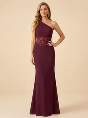 One-Shoulder Lace Waist Mermaid/Trumpet Formal Mother of the Bride Dress