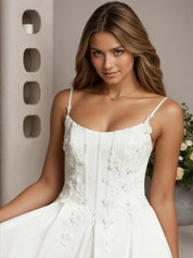 White A-Line Lace Stretch Satin Wedding Dress