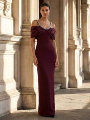 Burgundy Off the Shoulder Maxi Dresses with Beads Mermaid Evening Dress