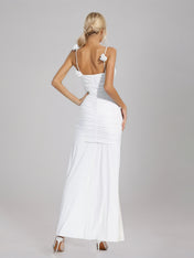 White Floral Ruched Slip Maxi Dress