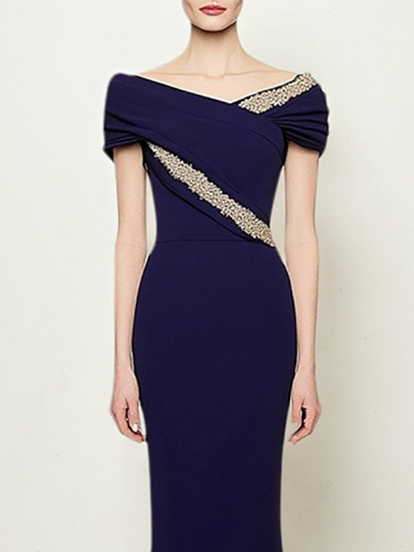Elegant Wedding Dress Short Sleeves V Neck Floor Length Dress With Sequins