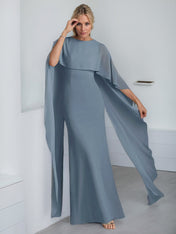 Sheath Scoop Floor-Length Chiffon Mother of the Bride Dress With Cascading Ruffles