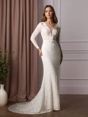 White Sheath V-Neck Tulle Wedding Dress