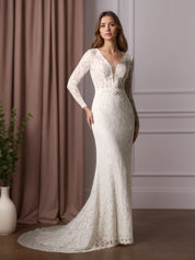White Sheath V-Neck Tulle Wedding Dress