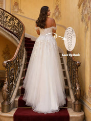 Off the Shoulder Wedding Gowns Plus Size Applique Wedding Dress