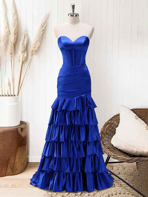 Green Mermaid Strapless Corset Tiered Long Prom Dress