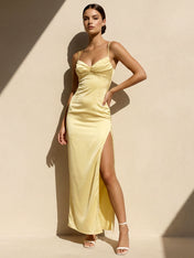 Yellow Spaghetti Straps Maxi Dresses for Women Mermaid Evening Dress