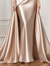 Formal Evening Gown Champagne One Shoulder Satin Maxi Dress