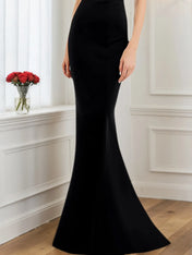 Formal Evening Dress Black Off-The-Shoulder Fitted Mermaid Maxi Gown