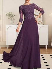 A-line Scoop Floor-Length Lace Chiffon Mother of the Bride Dress With Sequins