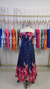 A Line Off The Shoulder Ankle Length Satin Floral Mother of the Bride Dress