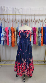 A Line Off The Shoulder Ankle Length Satin Floral Mother of the Bride Dress
