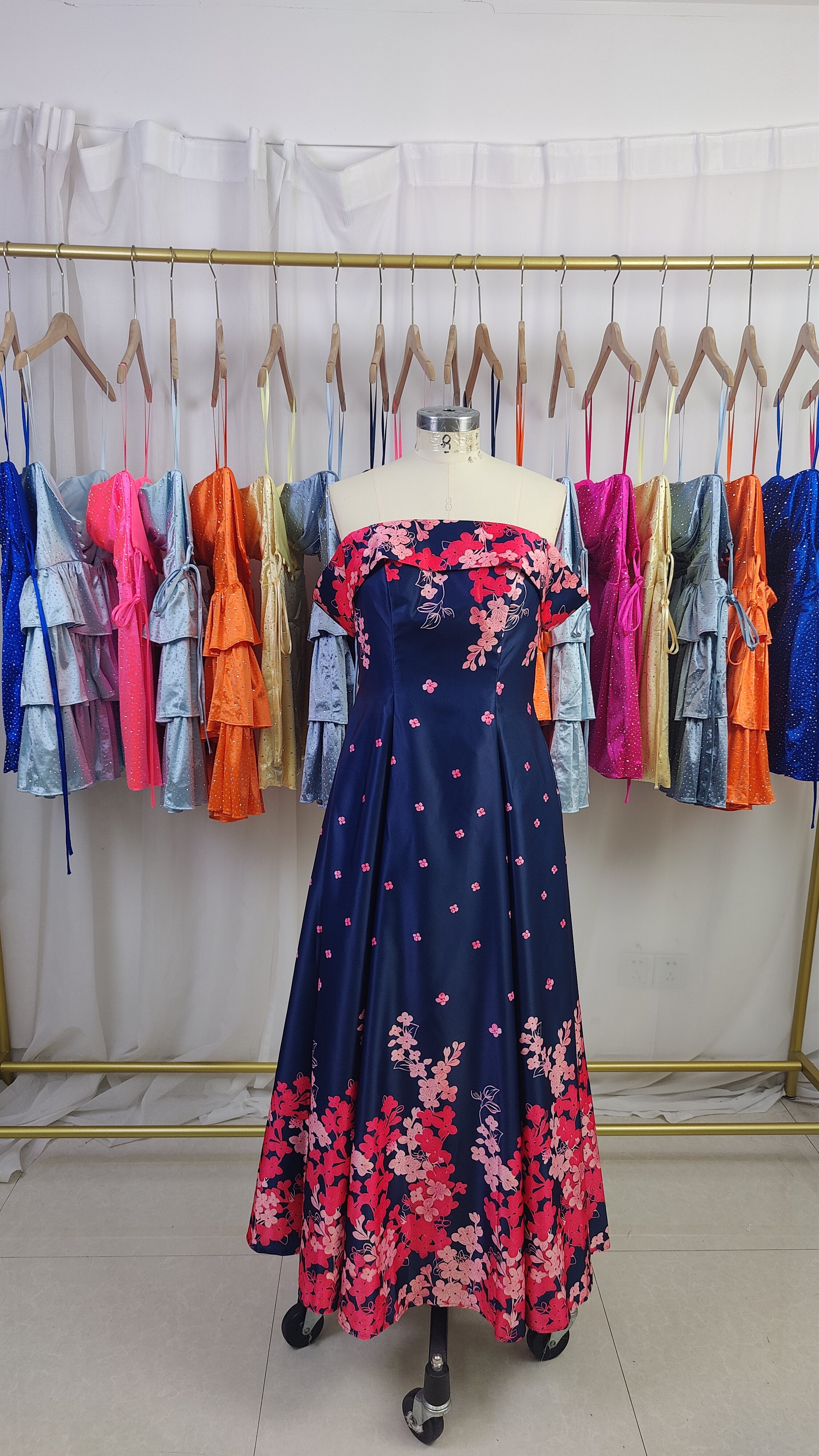 A Line Off The Shoulder Ankle Length Satin Floral Mother of the Bride Dress