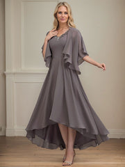 A-line V-Neck Asymmetrical Chiffon Mother of the Bride Dress With Beading Sequins