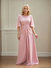 Sheath/Column Ruched Floor Length Mother of the Bride Dress with Lace