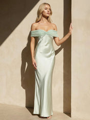 Off the Shoulder Satin Maxi Dresses Mermaid Sweetheart Formal Dress