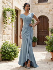 Wedding Guest Dresses Light Blue Pleated Maxi Mother of Bride Dresses