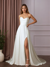 White A-Line Sequins Crepe Back Satin Wedding Dress
