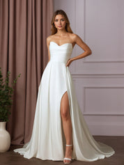White A-Line Sequins Crepe Back Satin Wedding Dress