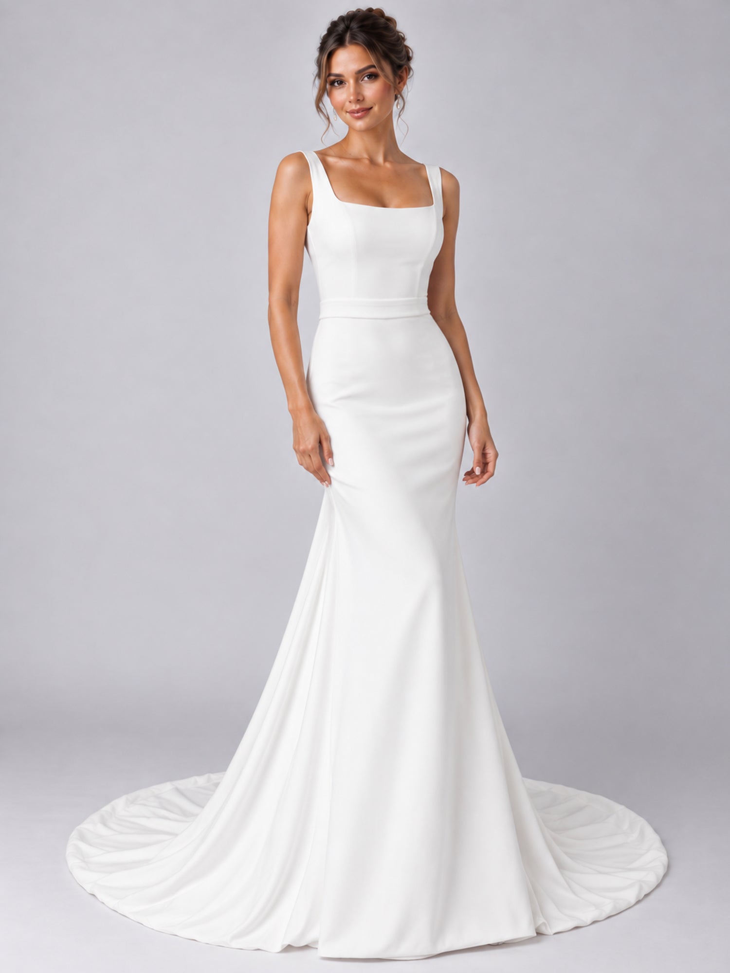 Pure White Square-Neck Sleeveless Mermaid Wedding Dress