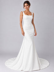 Pure White Square-Neck Sleeveless Mermaid Wedding Dress