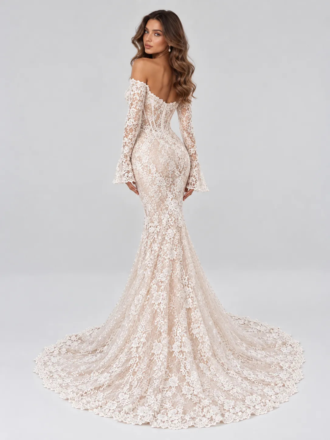 Off-the-Shoulder Long-Sleeve Lace Mermaid Wedding Dress