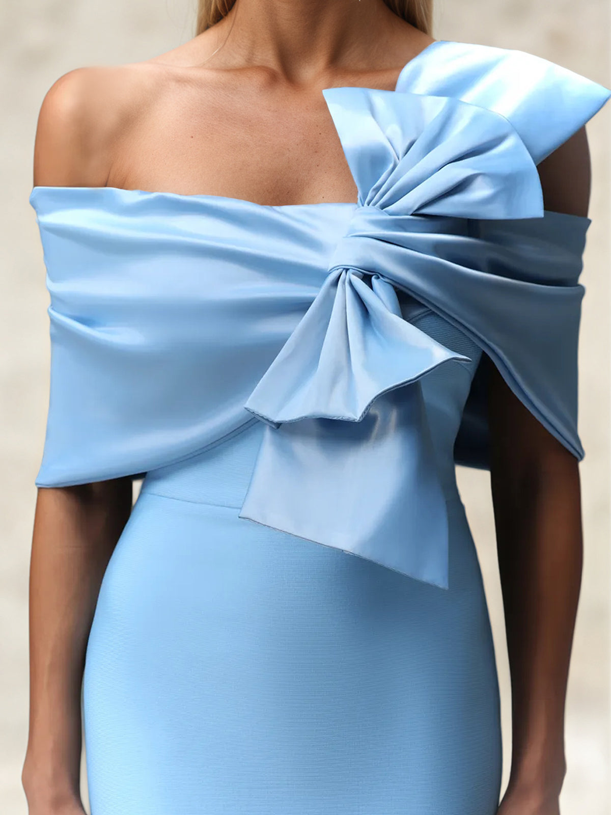 Blue Off-The-Shoulder Bow Bandage Maxi Dress