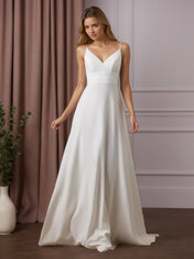 White A-Line V-Neck Sequins Stretch Crepe Wedding Dress