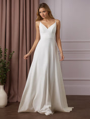 White A-Line V-Neck Sequins Stretch Crepe Wedding Dress