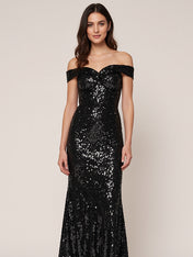 Black A Line Off-the-Shoulder Sequins Long Formal Dresses